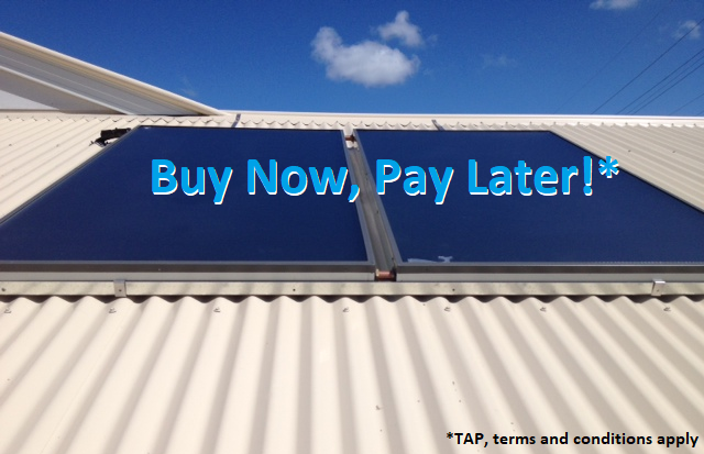 Solar hot water system panels installed on a corrugated roof in Maroochydore